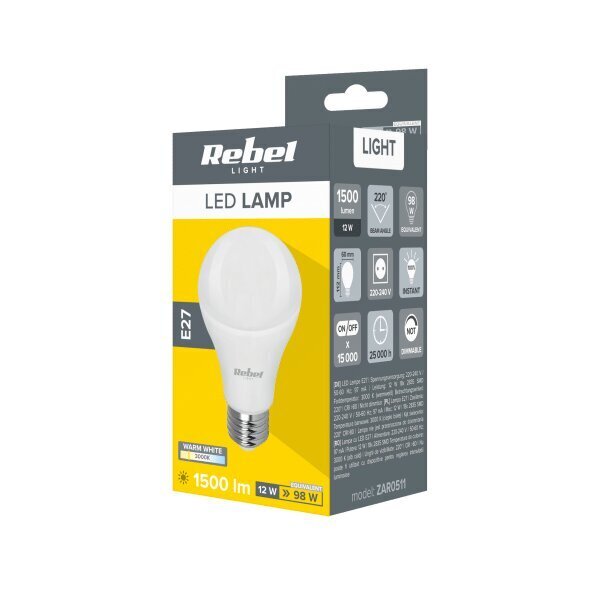 Led lamppu Rebel a60 12w, e27, 3000k, 230v hinta ja tiedot | Lamput | hobbyhall.fi
