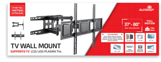 Superior Electronics Full Motion Extra Slim 37-70'' hinta ja tiedot | TV-seinätelineet | hobbyhall.fi