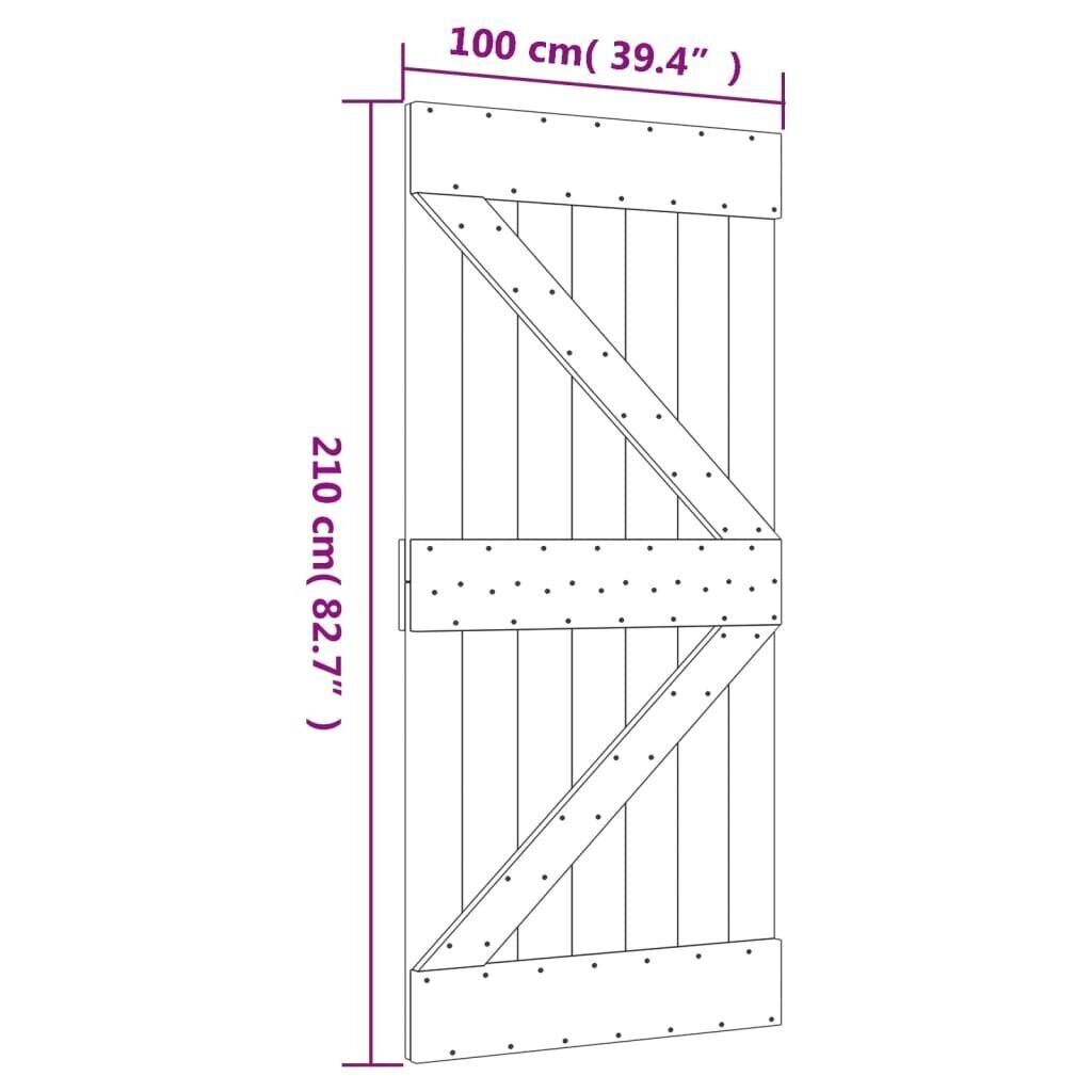 vidaXL Liukuovi asennustarvikkeineen 100x210 cm täysi mänty hinta ja tiedot | Sisäovet | hobbyhall.fi