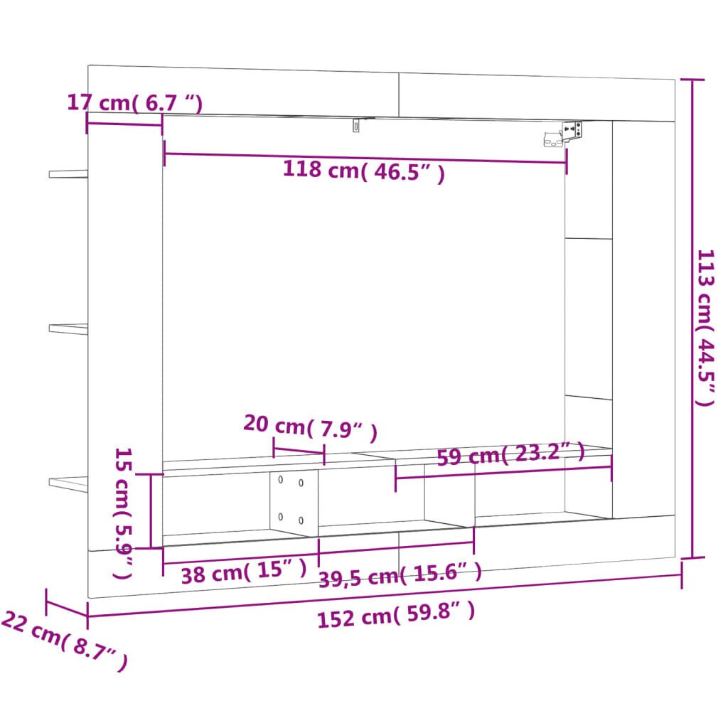 vidaXL TV-taso korkeakiilto valkoinen 152x22x113 cm tekninen puu hinta ja tiedot | TV-tasot | hobbyhall.fi