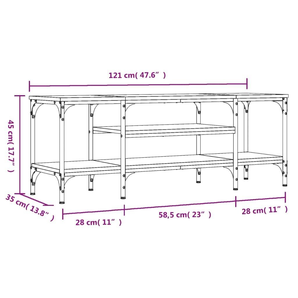 vidaXL TV-taso Sonoma-tammi 121x35x45 cm tekninen puu ja rauta hinta ja tiedot | TV-tasot | hobbyhall.fi