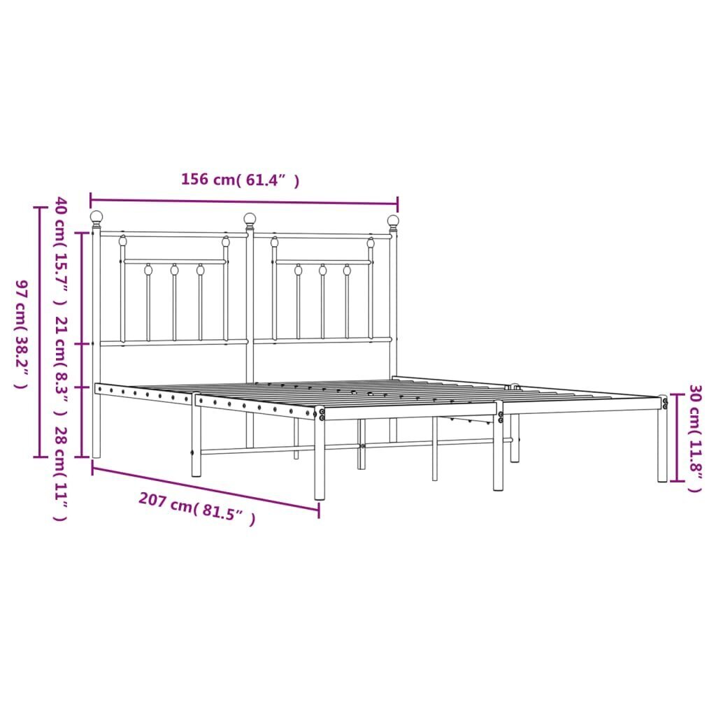 vidaXL Metallinen sängynrunko päädyllä valkoinen 150x200 cm hinta ja tiedot | Sängyt | hobbyhall.fi