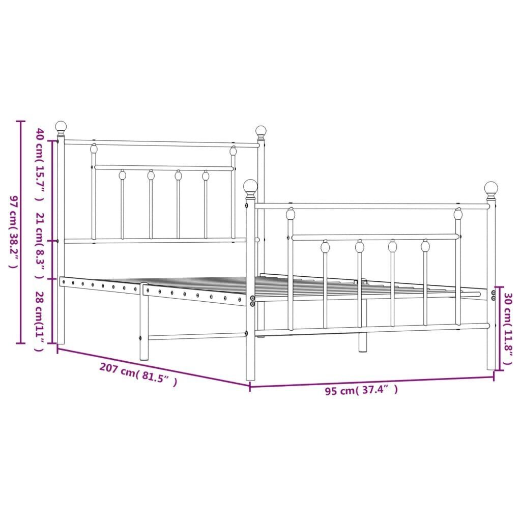 vidaXL Metallinen sängynrunko päädyillä musta 90x200 cm hinta ja tiedot | Sängyt | hobbyhall.fi