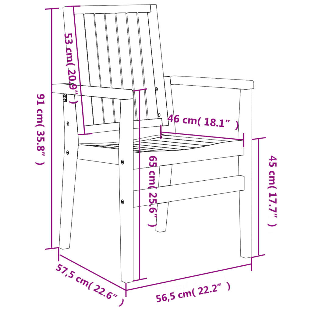 vidaXL Pinottavat puutarhatuolit 6 kpl 56,5x57,5x91 täysi tiikki hinta ja tiedot | Puutarhatuolit | hobbyhall.fi