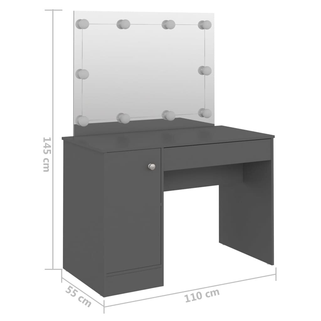 vidaXL Meikkipöytä LED-valoilla 110x55x145 cm MDF harmaa hinta ja tiedot | Peilipöydät | hobbyhall.fi