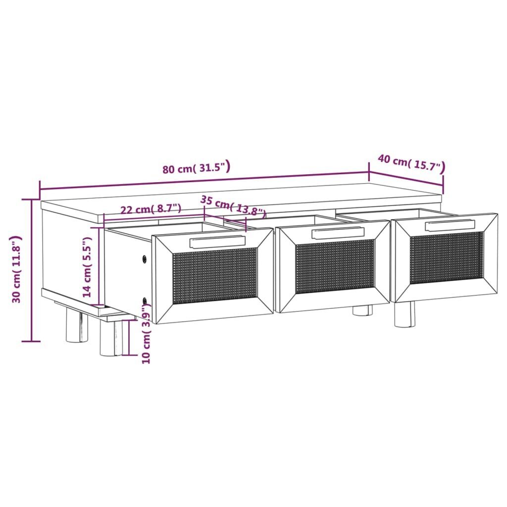 vidaXL Sohvapöytä valkoinen 80x40x30 cm tekninen puu ja täysi mänty hinta ja tiedot | Sohvapöydät | hobbyhall.fi