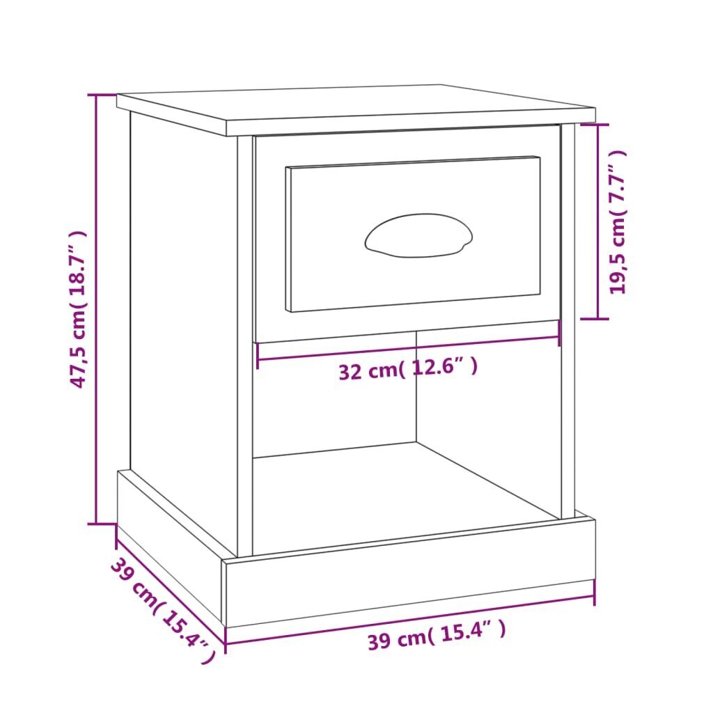 vidaXL Yöpöytä Sonoma-tammi 39x39x47,5 cm tekninen puu hinta ja tiedot | Yöpöydät | hobbyhall.fi