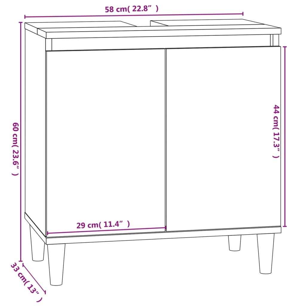 vidaXL Pesuallaskaappi valkoinen 58x33x60 cm tekninen puu hinta ja tiedot | Kylpyhuonekaapit | hobbyhall.fi