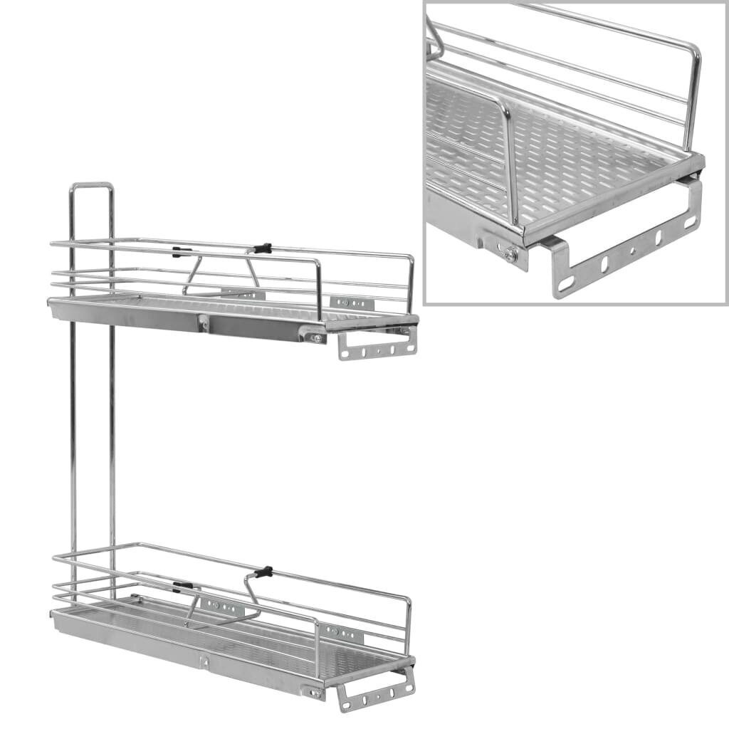 vidaXL 2-kerroksinen ulosvedettävä keittiön hylly hopea 47x15x54,5 cm hinta ja tiedot | Keittiövälineet | hobbyhall.fi