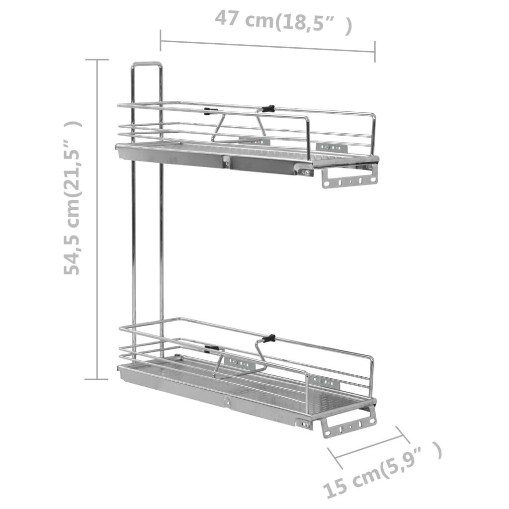 vidaXL 2-kerroksinen ulosvedettävä keittiön hylly hopea 47x15x54,5 cm hinta ja tiedot | Keittiövälineet | hobbyhall.fi