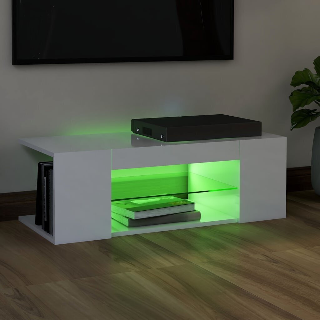vidaXL TV-taso LED-valoilla korkeakiilto valkoinen 90x39x30 cm hinta ja tiedot | TV-tasot | hobbyhall.fi