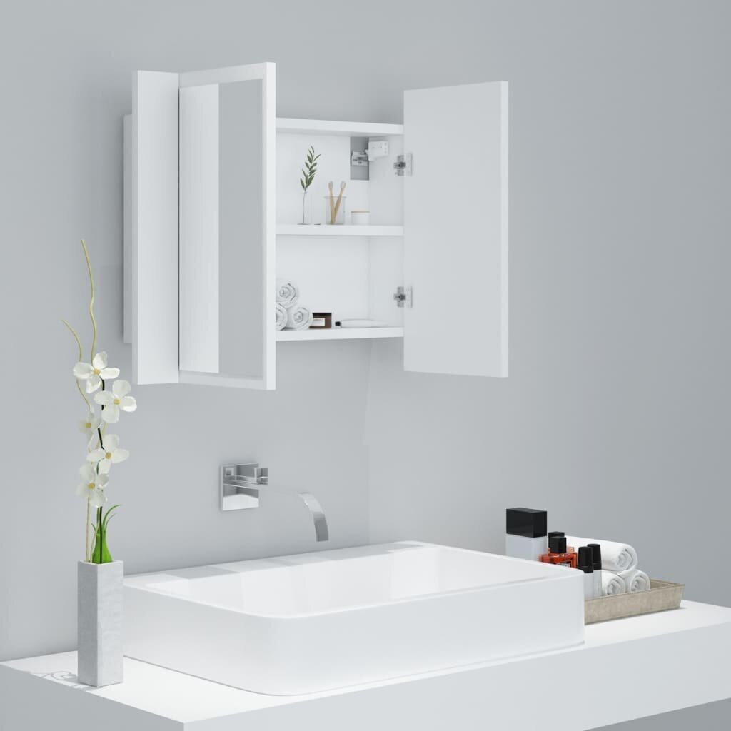 vidaXL Kylpyhuoneen LED peilikaappi valkoinen 60x12x45 cm akryyli hinta ja tiedot | Kylpyhuonekaapit | hobbyhall.fi