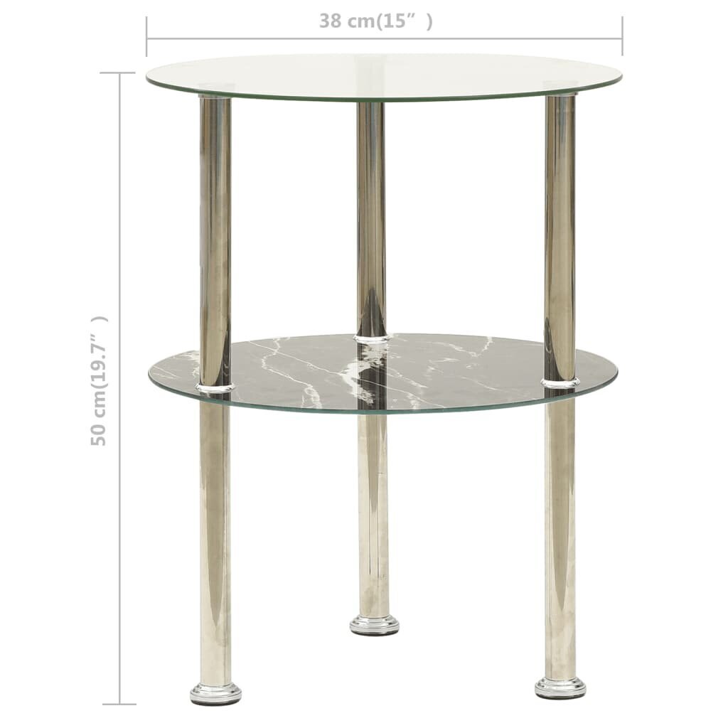 vidaXL 2-kerroksinen sivupöytä läpinäkyvä ja musta 38cm karkaistu lasi hinta ja tiedot | Sohvapöydät | hobbyhall.fi