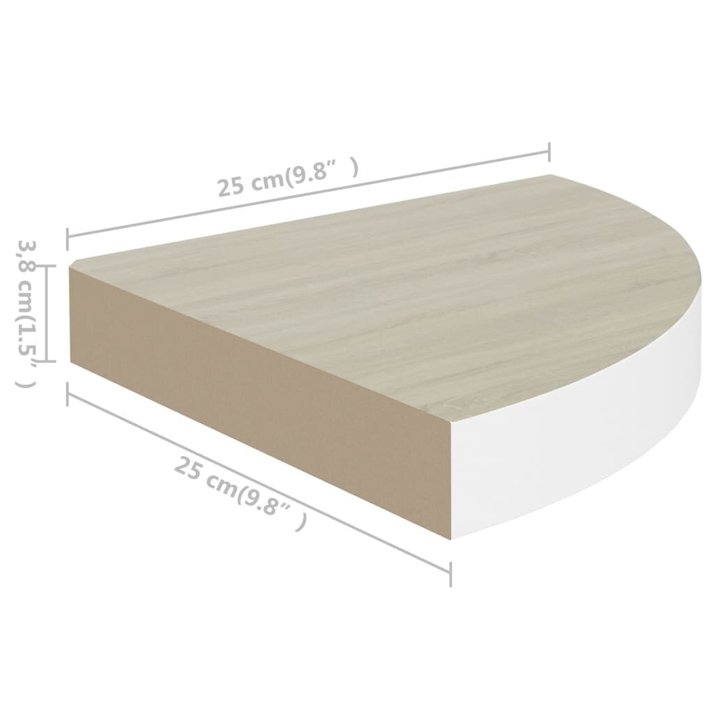 vidaXL Seinäkulmahyllyt 4 kpl tammi ja valkoinen 25x25x3,8 cm MDF hinta ja tiedot | Hyllyt | hobbyhall.fi