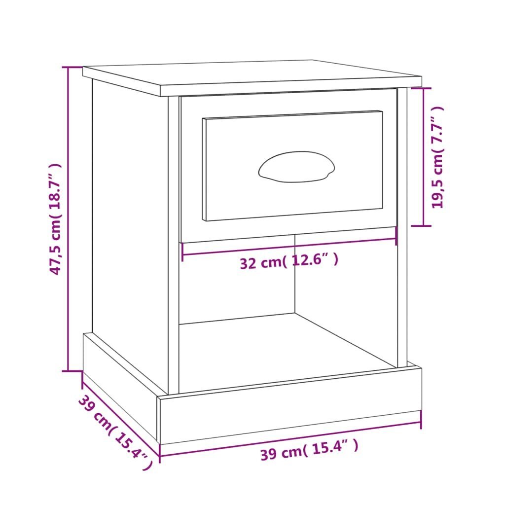 vidaXL Yöpöytä korkeakiilto valkoinen 39x39x47,5 cm tekninen puu hinta ja tiedot | Yöpöydät | hobbyhall.fi