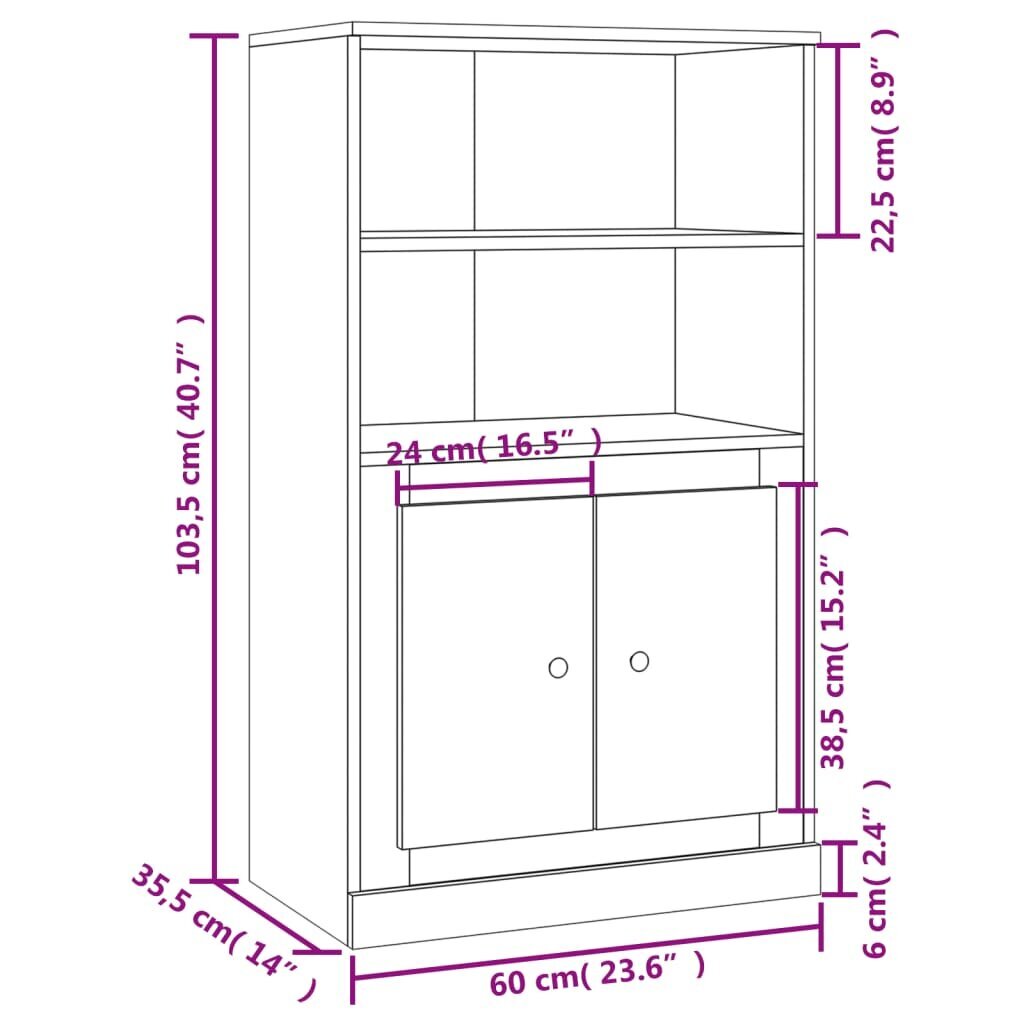 vidaXL Kaappi korkeakiilto valkoinen 60x35,5x103,5 cm tekninen puu hinta ja tiedot | Olohuoneen kaapit ja lipastot | hobbyhall.fi