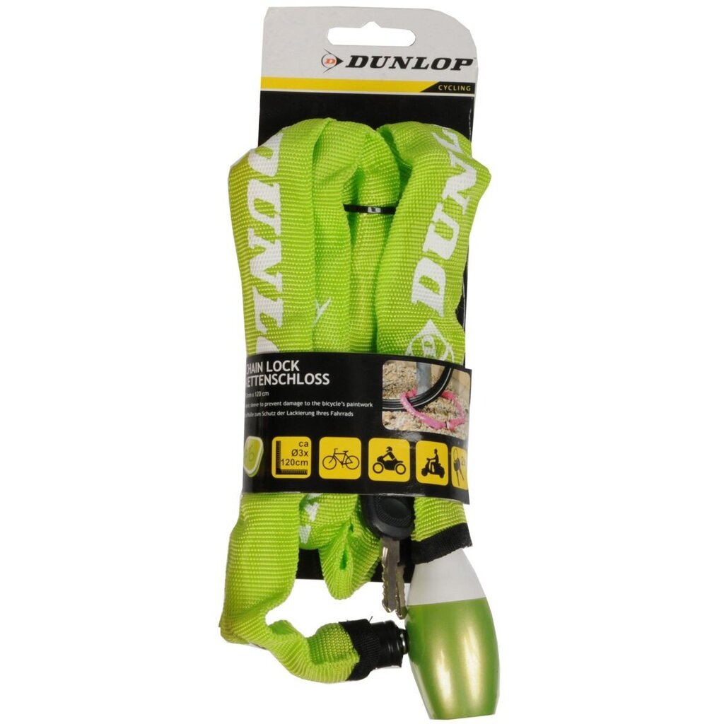 Dunlop ketjupyörän lukko, 120cm, vihreä hinta ja tiedot | Polkupyörän lukot | hobbyhall.fi