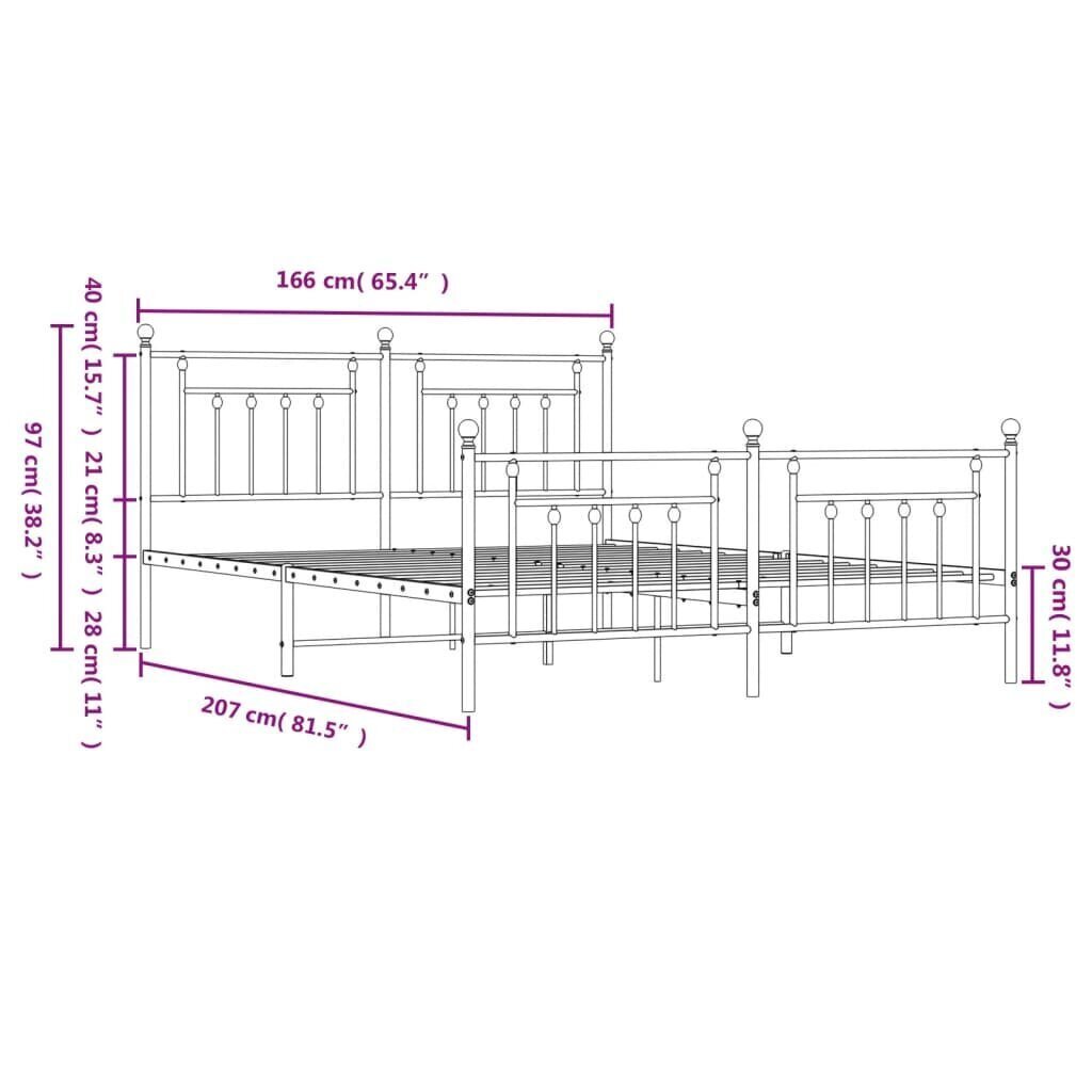 vidaXL Metallinen sängynrunko päädyillä valkoinen 160x200 cm hinta ja tiedot | Sängyt | hobbyhall.fi