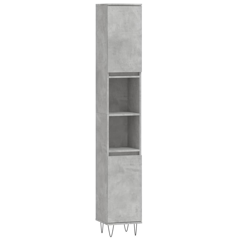 vidaXL 3-osainen Kylpyhuonekaappisarja betoninharmaa tekninen puu hinta ja tiedot | Kylpyhuonekalusteet | hobbyhall.fi