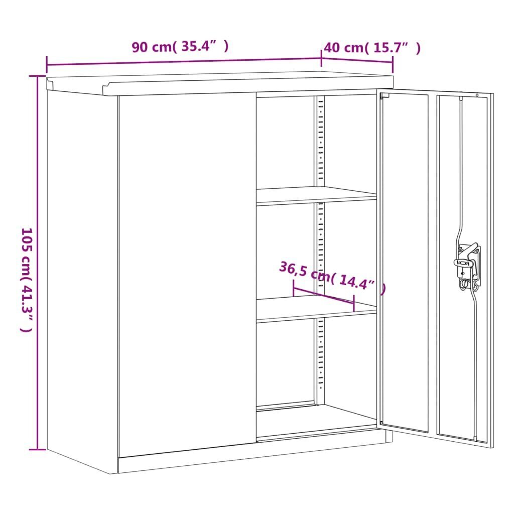 vidaXL Arkistokaappi vaaleanharmaa 90x40x105 cm teräs hinta ja tiedot | Kaapit | hobbyhall.fi