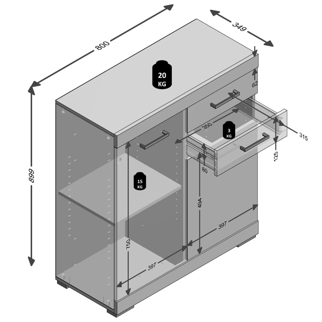 FMD Lipasto 2 ovella ja 2 laatikolla 80x34,9x89,9 cm tammi hinta ja tiedot | Lipastot | hobbyhall.fi