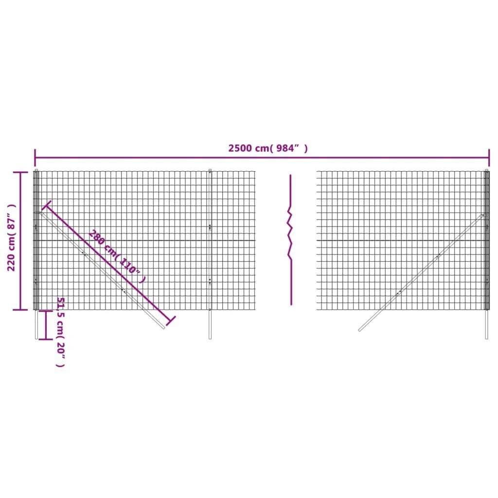 vidaXL Verkkoaita vihreä 2,2x25 m galvanoitu teräs hinta ja tiedot | Aidat ja tarvikkeet | hobbyhall.fi