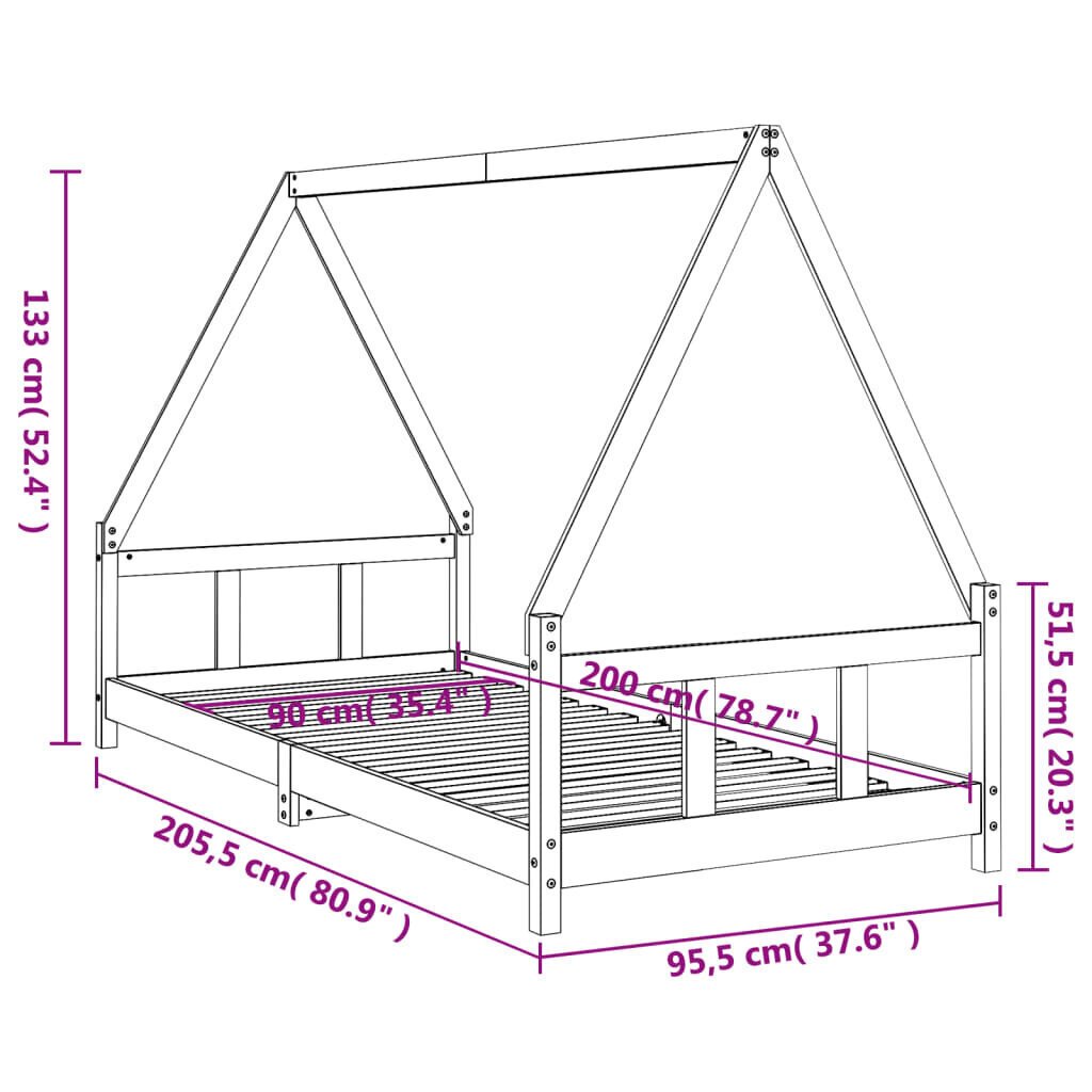 vidaXL Lasten sängynrunko 90x200 cm täysi mänty hinta ja tiedot | Lastensängyt | hobbyhall.fi