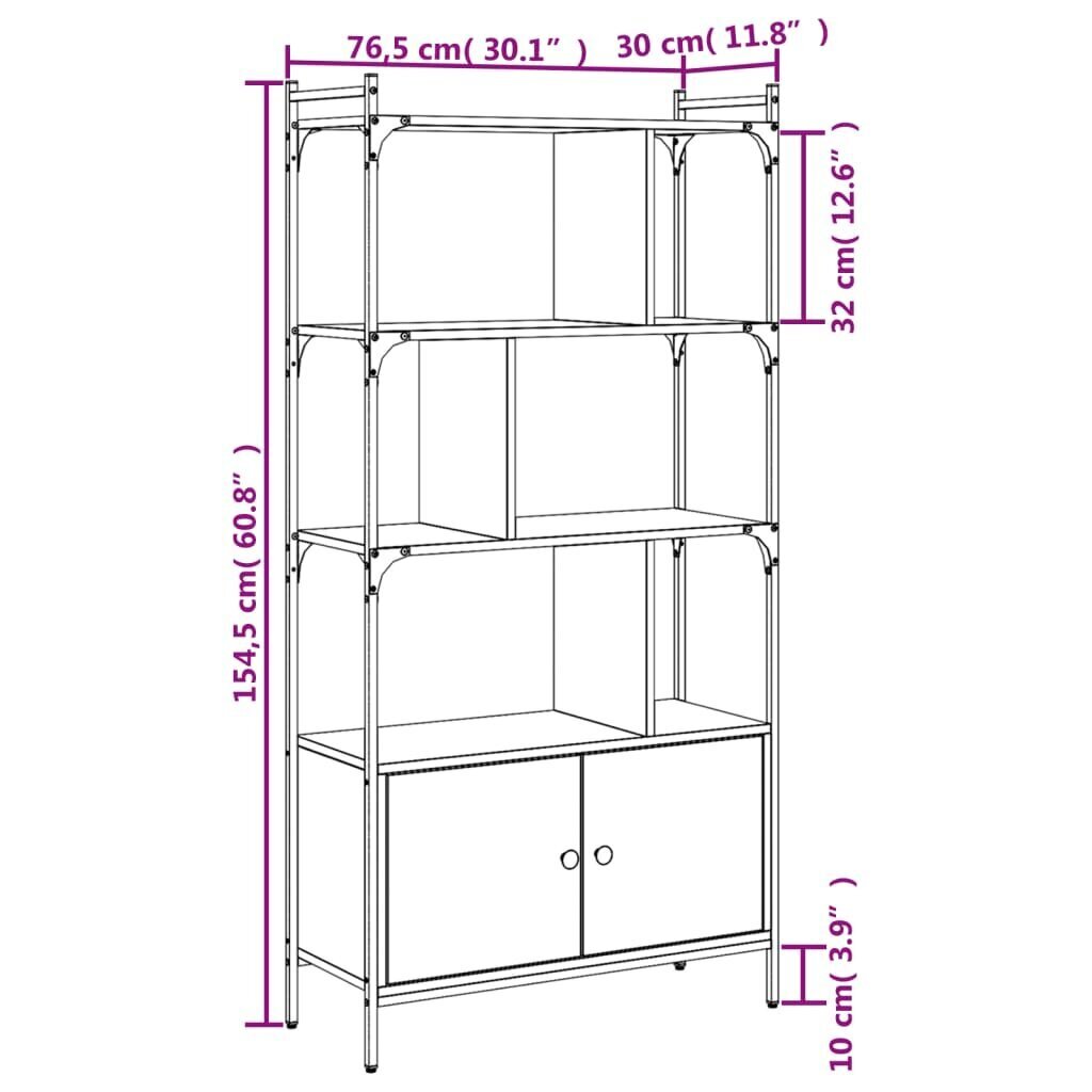 vidaXL Kirjahylly ovilla harmaa Sonoma 76,5x30x154,5 cm tekninen puu hinta ja tiedot | Hyllyt | hobbyhall.fi