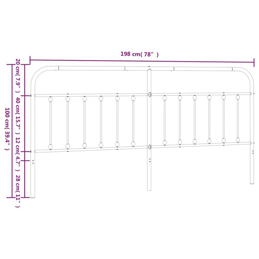 vidaXL Metallinen sängynpääty musta 193 cm hinta ja tiedot | Sängyt | hobbyhall.fi