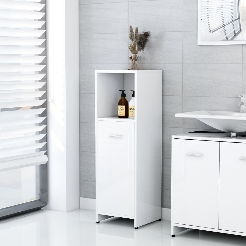 vidaXL 3-osainen kylpyhuone kalustesarja korkeakiilto valk. lastulevy hinta ja tiedot | Kylpyhuonekalusteet | hobbyhall.fi