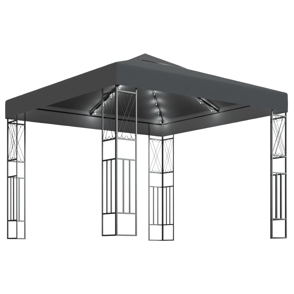 vidaXL Huvimaja LED-valonauhoilla 3x3 m antrasiitti kangas hinta ja tiedot | Puutarhapaviljongit | hobbyhall.fi