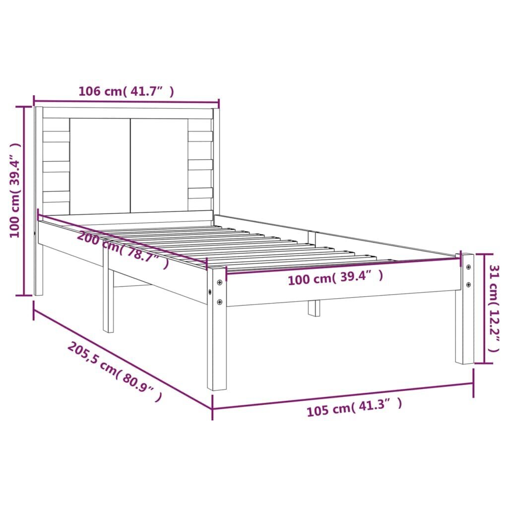 vidaXL Sängynrunko valkoinen täysi mänty 100x200 cm hinta ja tiedot | Sängyt | hobbyhall.fi