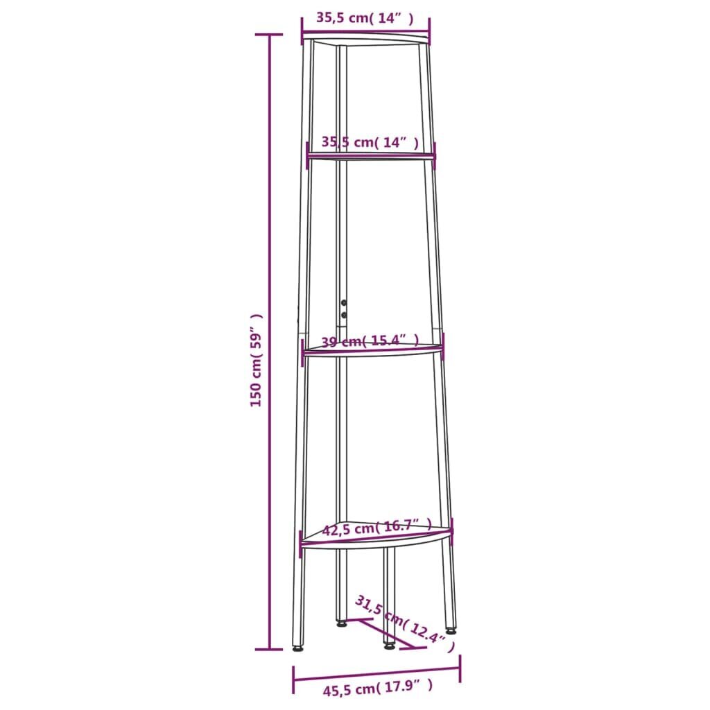 vidaXL 4-kerroksinen kulmahylly tummanruskea ja musta 45,5x31,5x150 cm hinta ja tiedot | Hyllyt | hobbyhall.fi