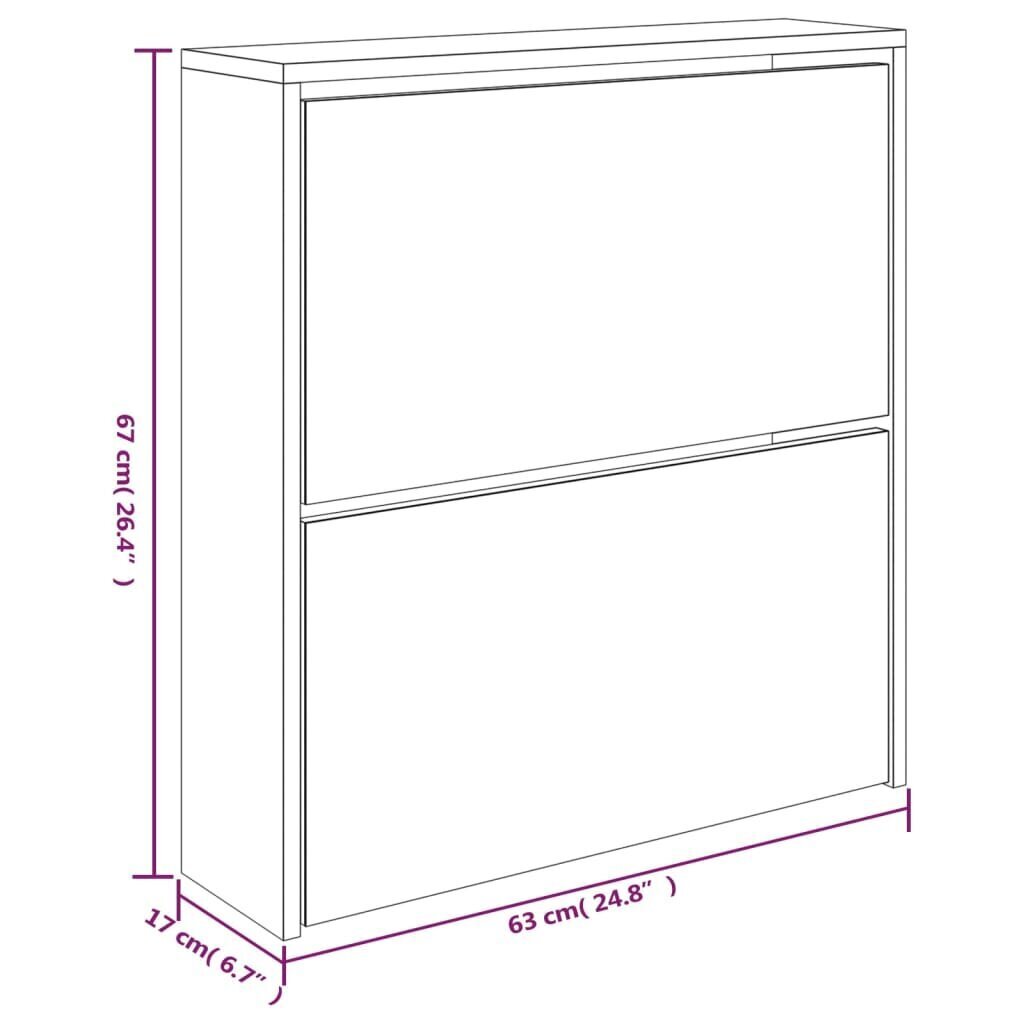 vidaXL Kenkäkaappi peilillä 2 tasoa korkeakiilto valkoinen 63x17x67 cm hinta ja tiedot | Kenkäkaapit ja -hyllyt | hobbyhall.fi