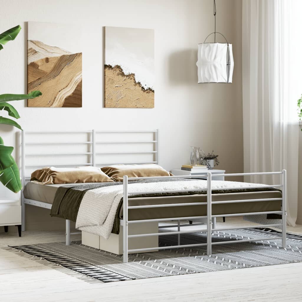 vidaXL Metallinen sängynrunko päädyillä valkoinen 150x200 cm hinta ja tiedot | Sängyt | hobbyhall.fi