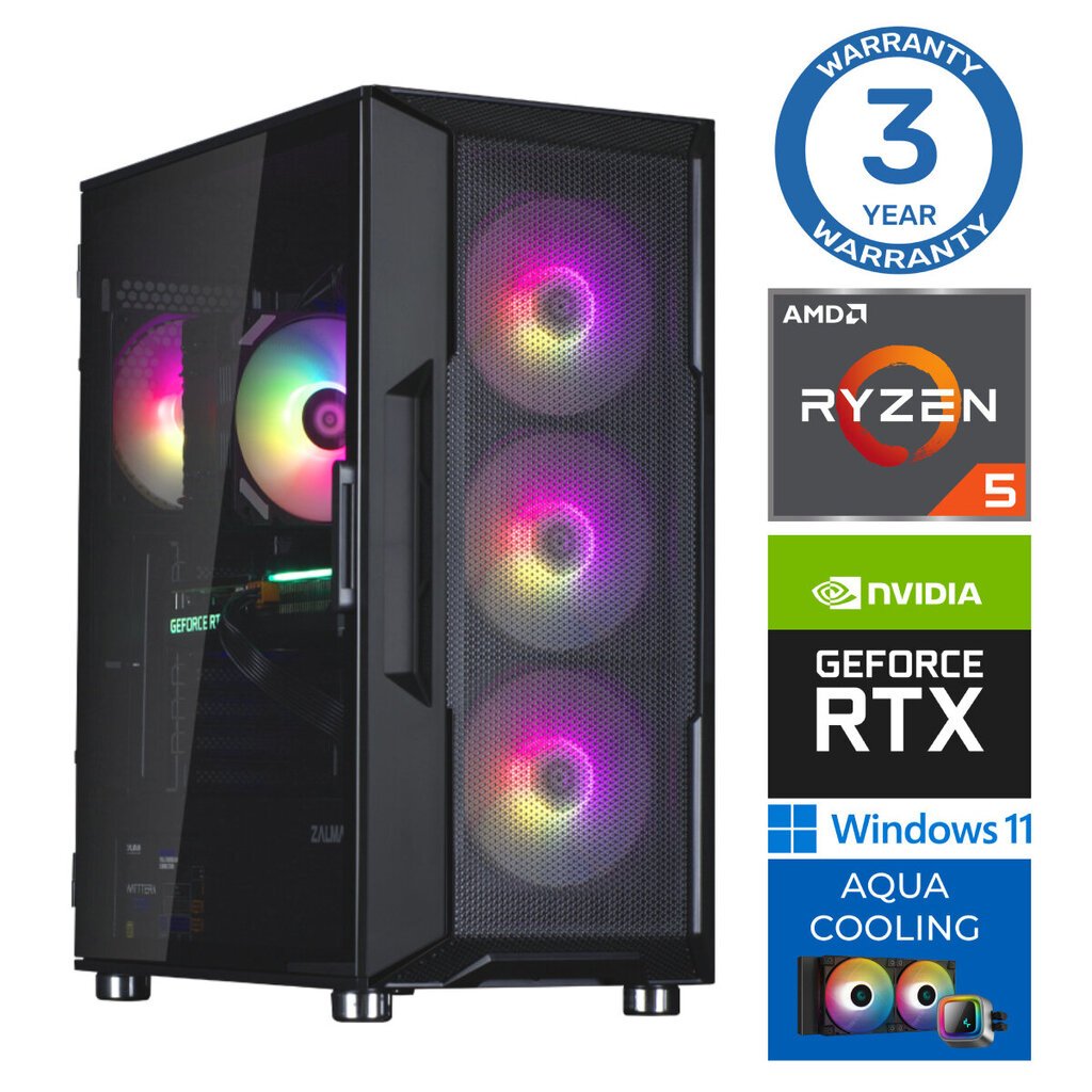 INTOP AQUA Ryzen 5 7600X 32GB DDR5 500SSD M.2 NVME RTX4060 8GB WIN11 hinta ja tiedot | Pöytätietokoneet | hobbyhall.fi