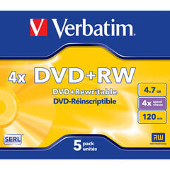 DVD-RW Verbatim Matt Silver 5 kpl. 4x 4,7GB hinta ja tiedot | Vinyylilevyt, CD-levyt, DVD-levyt | hobbyhall.fi