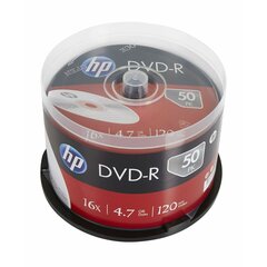 Hp dvd-r, dme00025-3, 69316, 4,7 gb, 16x, karalla, 50 kpl, tulostamaton, 12 cm, tietojen arkistointiin hinta ja tiedot | Vinyylilevyt, CD-levyt, DVD-levyt | hobbyhall.fi