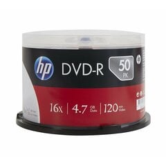 Hp dvd-r, dme00025-3, 69316, 4,7 gb, 16x, karalla, 50 kpl, tulostamaton, 12 cm, tietojen arkistointiin hinta ja tiedot | Vinyylilevyt, CD-levyt, DVD-levyt | hobbyhall.fi