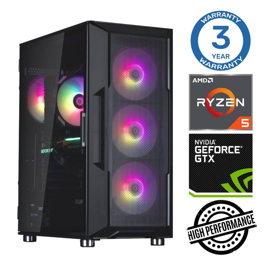 INTOP Ryzen 5 5500 16GB 250SSD M.2 NVME GTX1650 4GB no-OS hinta ja tiedot | Pöytätietokoneet | hobbyhall.fi