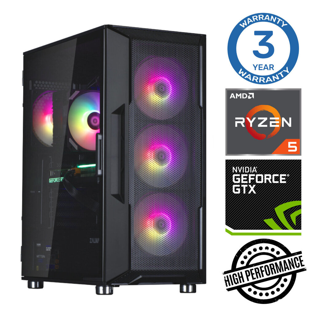 INTOP Ryzen 5 5500 16GB 500SSD M.2 NVME+2TB GTX1650 4GB no-OS hinta ja tiedot | Pöytätietokoneet | hobbyhall.fi