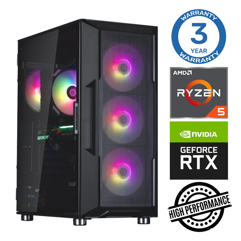 INTOP Ryzen 5 5500 32GB 500SSD M.2 NVME RTX3060 12GB no-OS hinta ja tiedot | Pöytätietokoneet | hobbyhall.fi