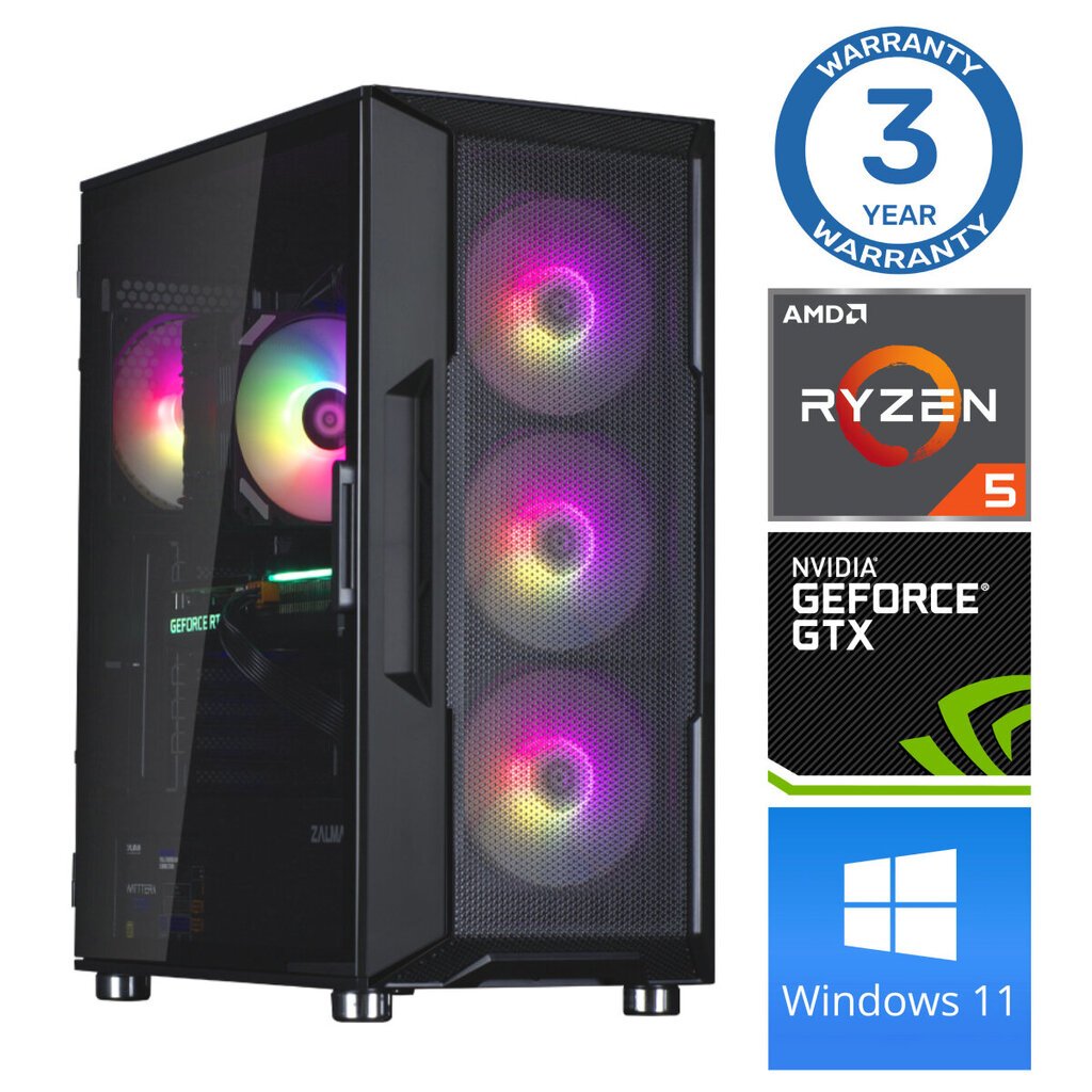 INTOP Ryzen 5 5500 16GB 1TB SSD M.2 NVME+2TB GTX1650 4GB WIN11 hinta ja tiedot | Pöytätietokoneet | hobbyhall.fi