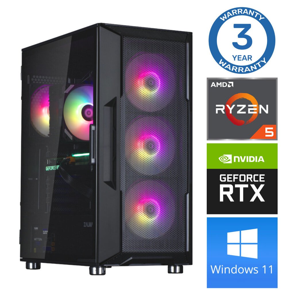 Intop Ryzen 5 5500 16GB 500SSD M.2 NVME+2TB RTX3050 6GB WIN11 hinta ja tiedot | Pöytätietokoneet | hobbyhall.fi