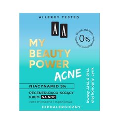 Aknevoide "AA" Beauty Power, palauttava ja rauhoittava yövoide sekaiholle, 50 ml hinta ja tiedot | Kasvovoiteet | hobbyhall.fi