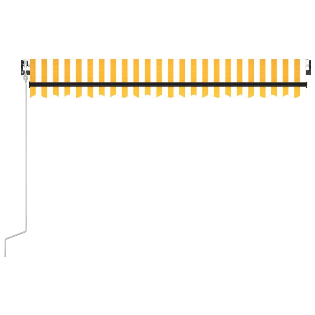 vidaXL Sisäänkelattava markiisi LED/tuulisensori 450x350 cm keltavalk. hinta ja tiedot | Aurinkovarjot ja markiisit | hobbyhall.fi