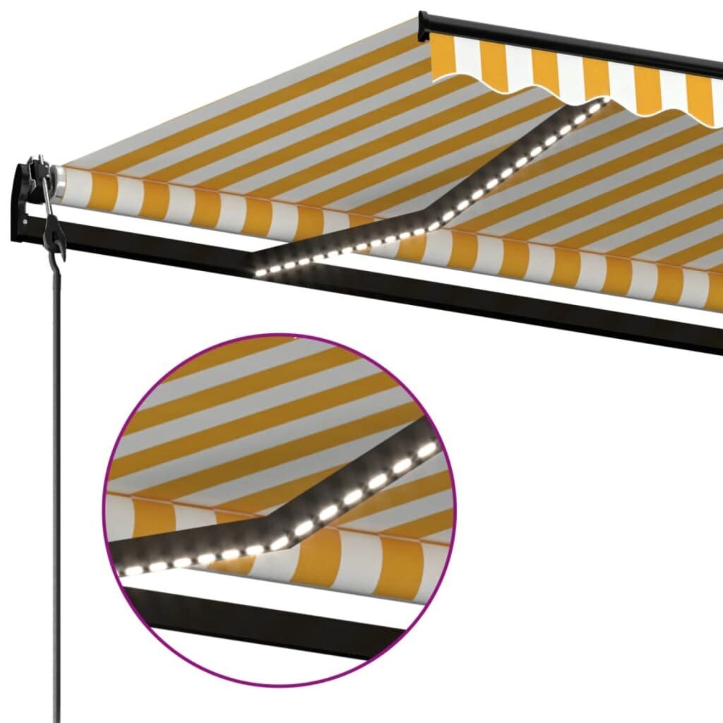 vidaXL Sisäänkelattava markiisi LED/tuulisensori 600x350 cm keltavalk. hinta ja tiedot | Aurinkovarjot ja markiisit | hobbyhall.fi