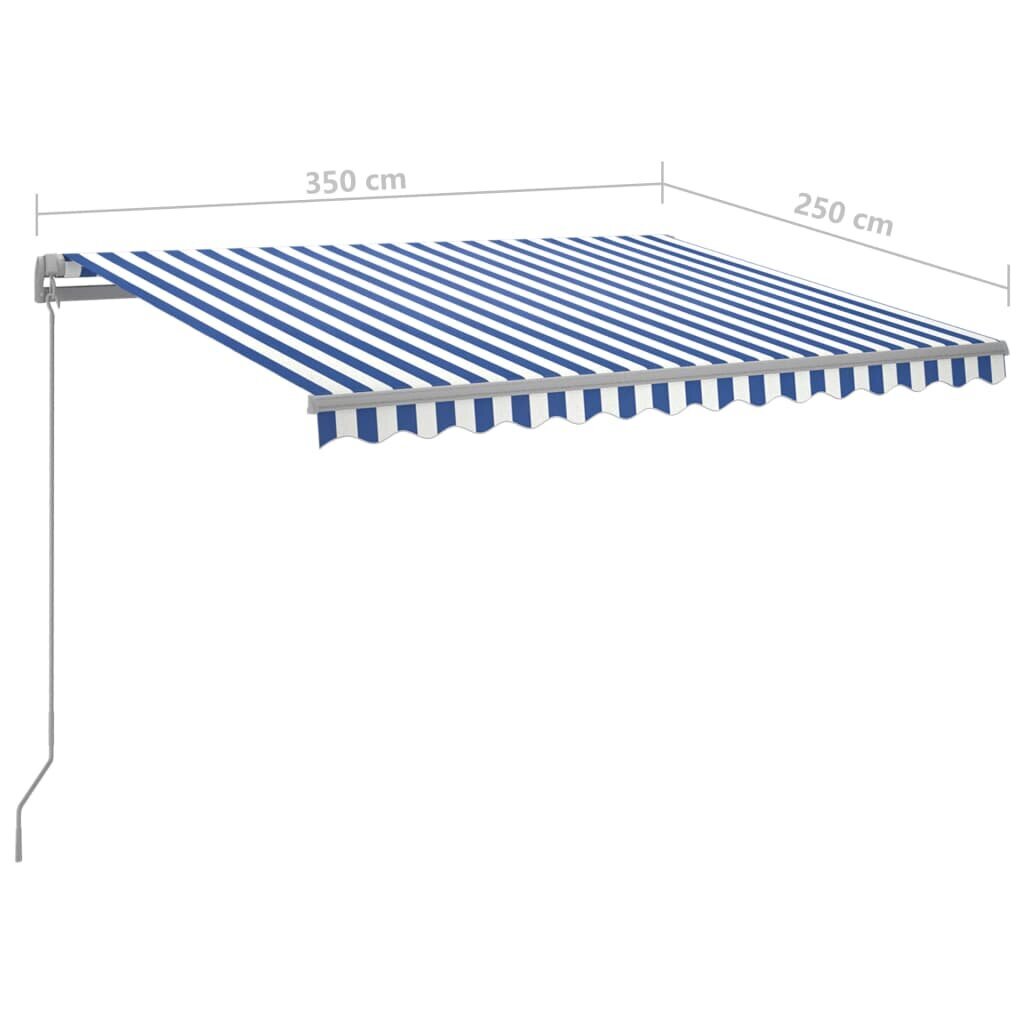 vidaXL Sisäänkelattava markiisi LED/tuulisens. 3,5x2,5 m sinivalkoinen hinta ja tiedot | Aurinkovarjot ja markiisit | hobbyhall.fi