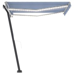 vidaXL Sisäänkelattava markiisi LED/tuulisens. 350x250cm sinivalkoinen hinta ja tiedot | Aurinkovarjot ja markiisit | hobbyhall.fi