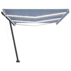 vidaXL Sisäänkelattava markiisi LED/tuulisensori 600x300 cm sinivalk. hinta ja tiedot | Aurinkovarjot ja markiisit | hobbyhall.fi
